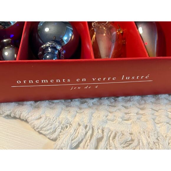 Pier 1 Imports Christmas Blown Glass Ornaments Luster Colorful Set of 4 - Picture 5 of 8